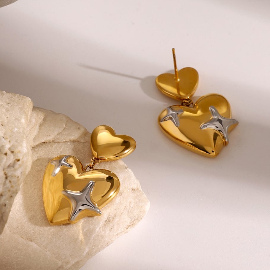1 Pair Simple Series ins style Heart Stainless Steel 18K Gold Plated Women Drop Earrings Picture4