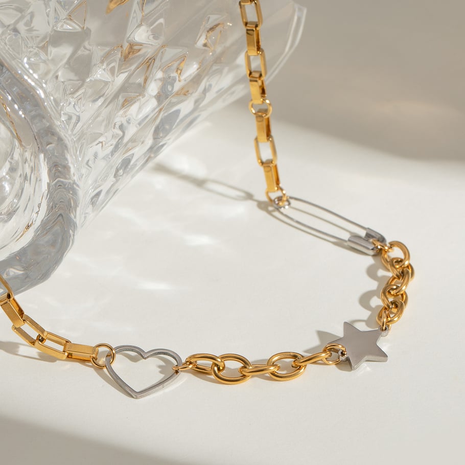 1 Stück Simple Series Klassische Herz-Halsketten aus Edelstahl mit 18 Karat Vergoldung für Damen Bild4