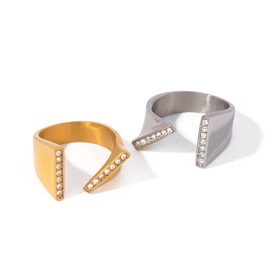 1 Pair Simple Series Simple Geometric Stainless Steel 18K Gold Plated Zircon Women Adjustable Rings Picture5