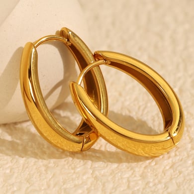 1 Pair Simple Series Classic Solid Color Stainless Steel 18K Gold Plated Women Hoop Earrings h5 Picture3