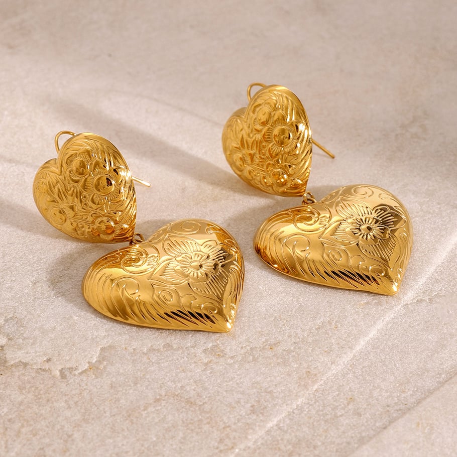 1 Pair Classic Series Retro Heart Stainless Steel 18K Gold Plated Women Drop Earrings Picture3