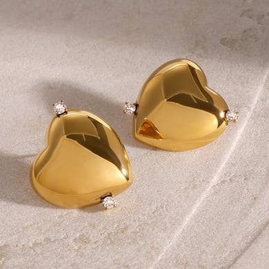 1 Pair Simple Series Casual Heart Stainless Steel 18K Gold Plated Rhinestone Women Stud Earrings h5 Picture4