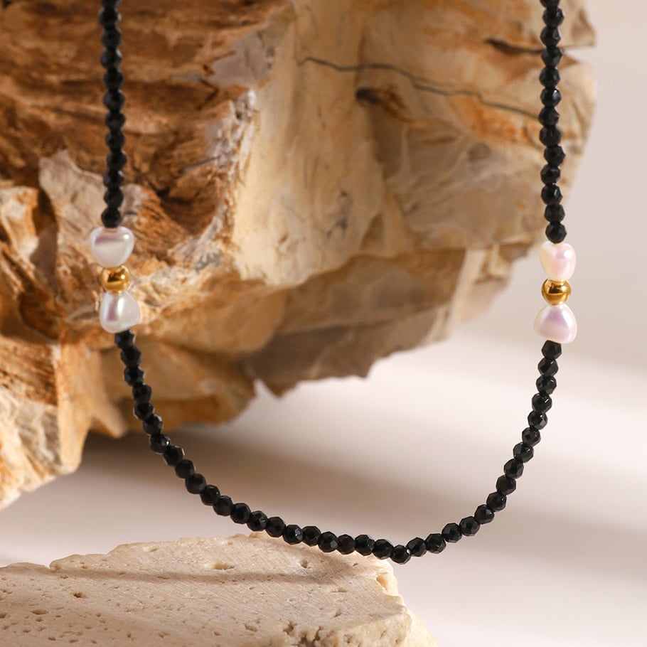 Collar de cuentas para mujer, serie simple, elegante, de acero inoxidable, chapado en oro de 18 quilates, con perlas artificiales. Imagen8