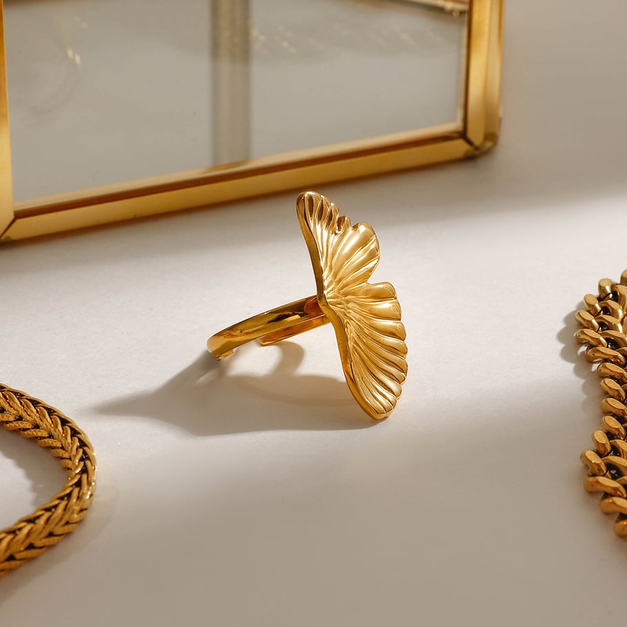 Anillos ajustables para mujer de acero inoxidable color dorado con diseño de planta natural, serie romántica, 1 pieza Imagen4