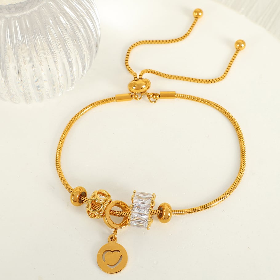 1 Piece Simple Series Casual Heart Stainless Steel 18K Gold Plated Zircon Women Charm Bracelets Picture4
