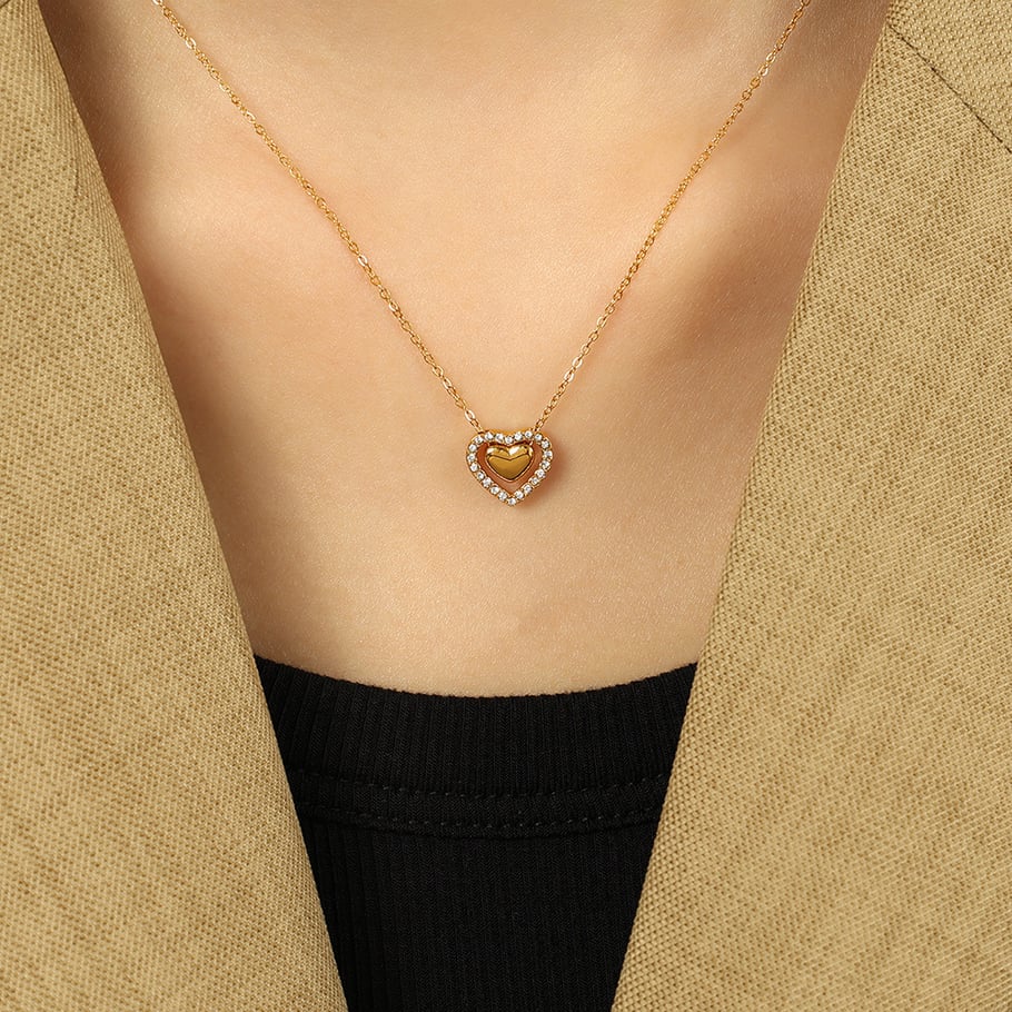 1 Stück Romantische Serie Elegante Herz Titan Stahl 18K vergoldet Strass Damen Anhänger Halsketten Bild8