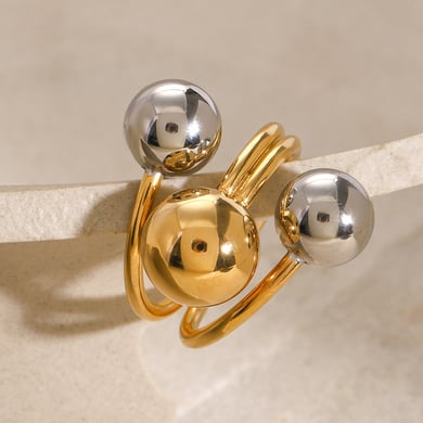 1 Pair Simple Series Classic Geometric Stainless Steel 18K Gold Plated Women Adjustable Rings h5 Picture4