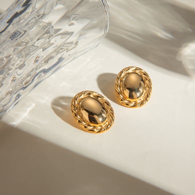 Ins style 18k gold stainless steel middle smooth hemp rope edge round earrings stainless steel no fading anti-allergic jewelry h5 Picture4
