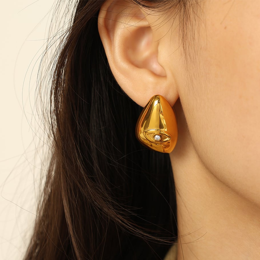 1 Pair Classic Series Daily Eye Titanium Steel 18K Gold Color Plated Rhinestone Women's Stud Earrings Picture5
