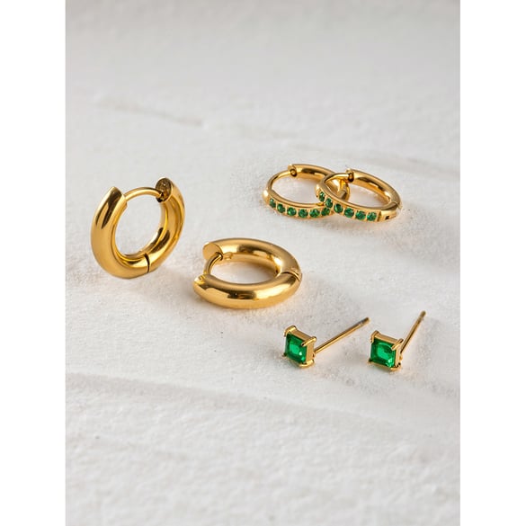 1 paire de boucles d&#39;oreilles géométriques quotidiennes en acier inoxydable plaqué or 18 carats et zircon pour femme 2