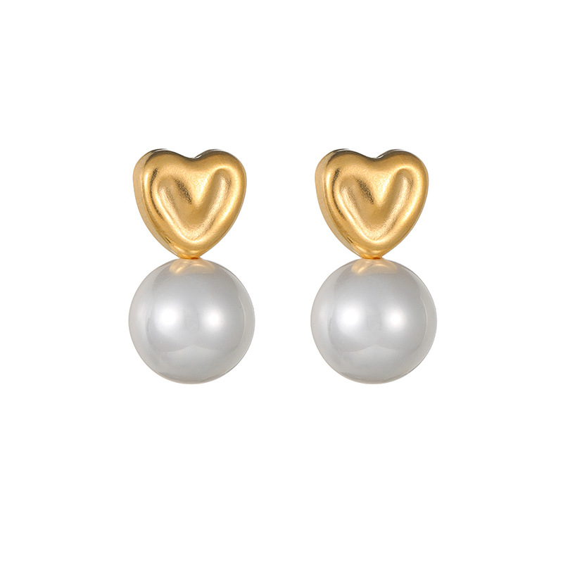 1 paire de boucles d&#39;oreilles à tige en acier inoxydable plaqué or 18 carats avec perles artificielles pour femme, style rétro patchwork, série simple Image5