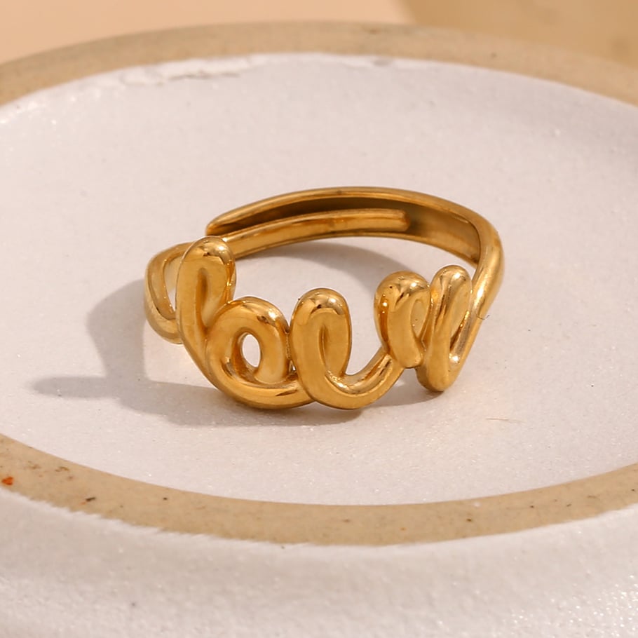 1 Piece Romantic Series Classic Letter Stainless Steel   Gold Color  Women's Adjustable Rings Picture6