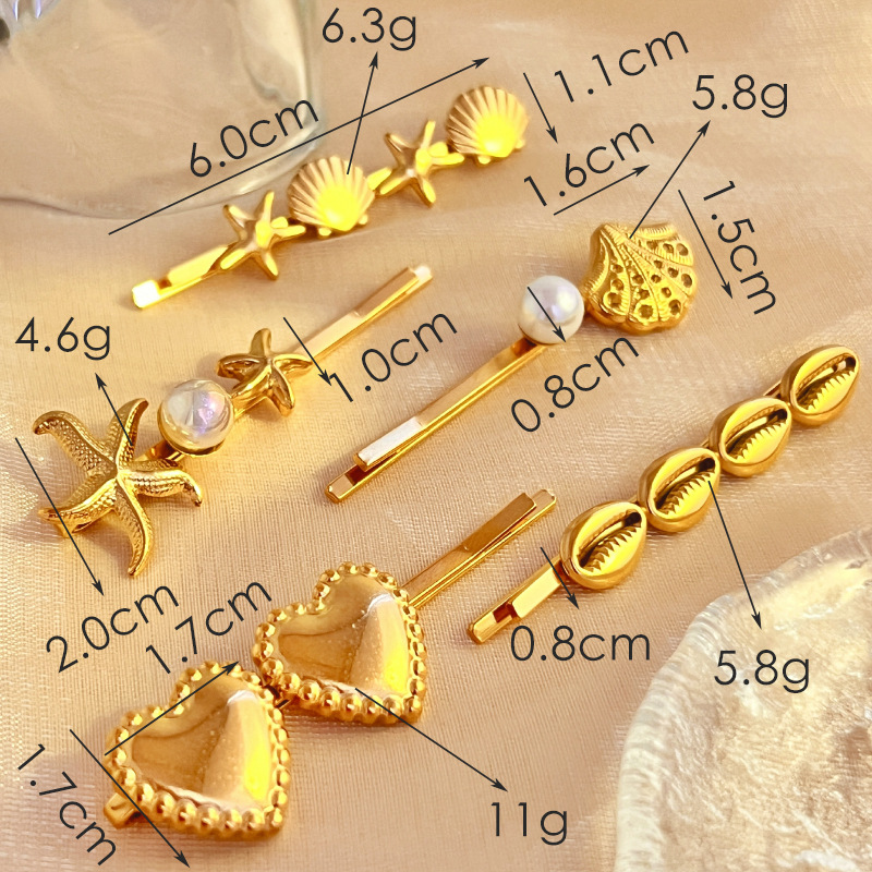 1 Stück Simple Series Retro Turtle Edelstahl Goldfarben Künstliche Perle Damen Haarspangen Bild5