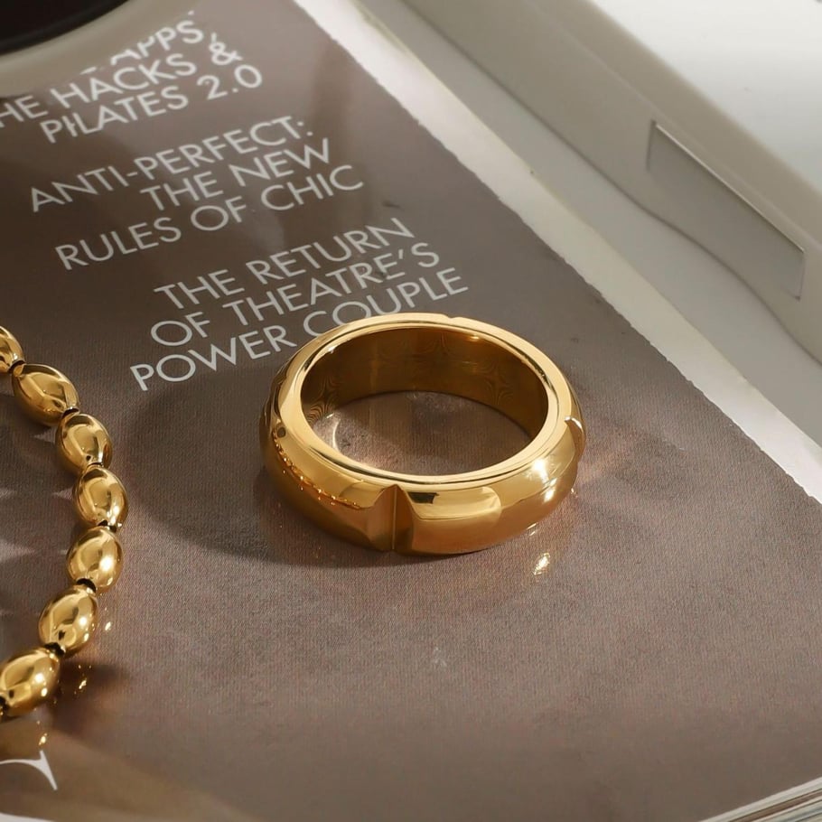 Anillos individuales de acero inoxidable dorados para mujer, serie simple, Europa y América, 1 pieza Imagen7