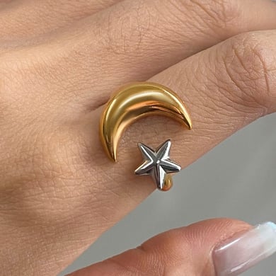 Anillos individuales de acero inoxidable dorados para mujer, serie clásica de Europa y América, de 1 pieza. h5 Imagen7
