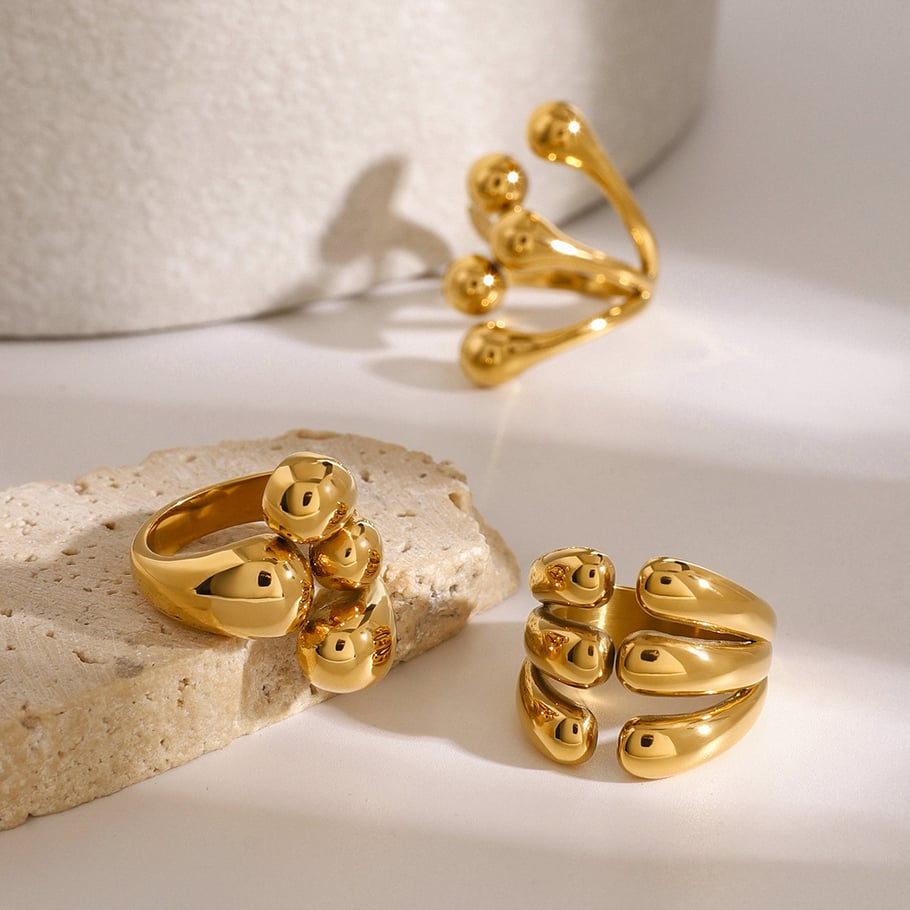 1 Pair Simple Series ins style Geometric Stainless Steel 18K Gold Plated Women Adjustable Rings Picture4