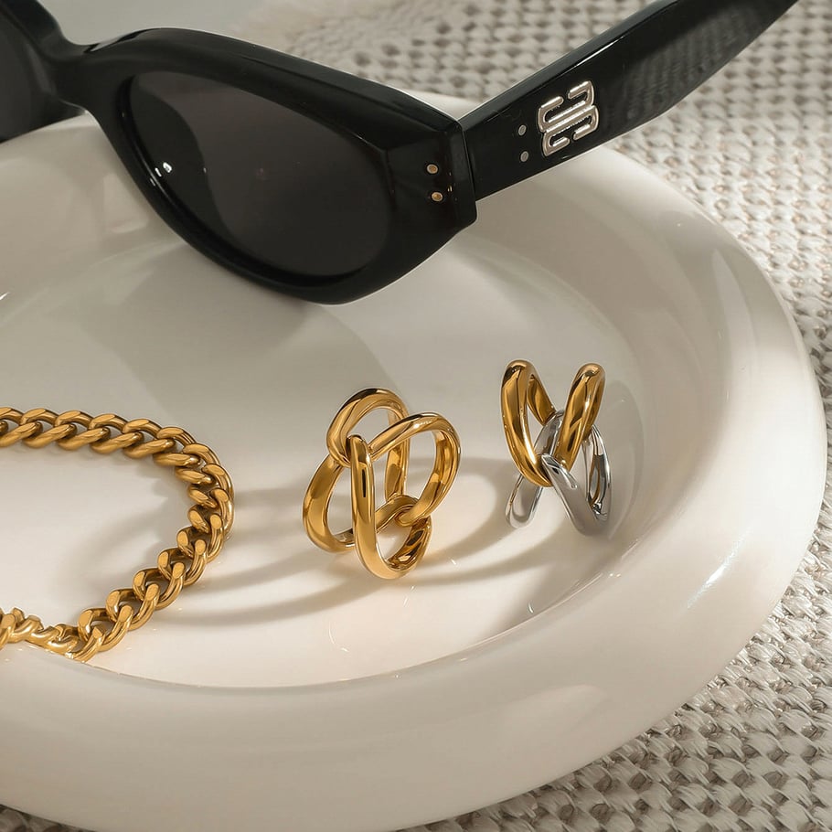 1 Stück Simple Series Europa und Amerika Twist Edelstahl Gold Farbe Damen Einzelringe Bild5