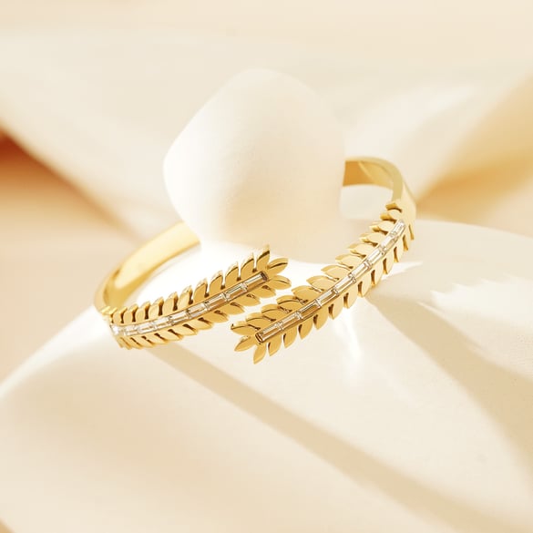 1 pulsera de acero inoxidable color dorado para mujer con diseño de planta diaria 2