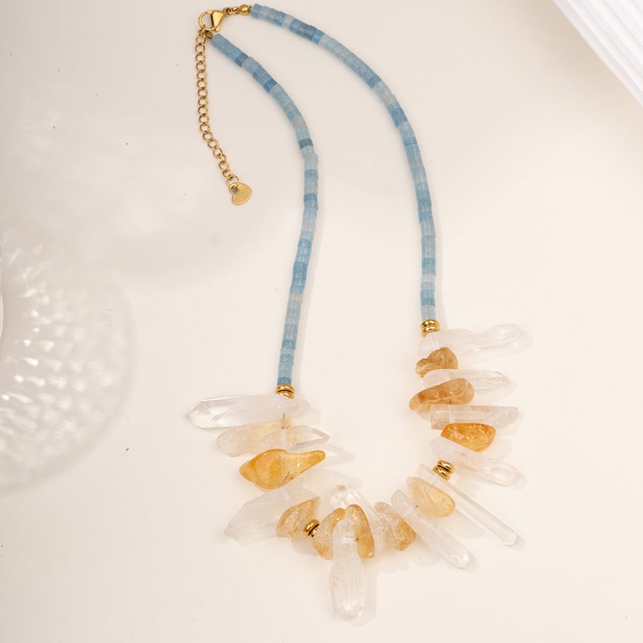 1 Piece Ocean Series Vacation Fish Irregular Crystal Gold Color Natural Stone Women's Beaded Necklaces h5Picture8