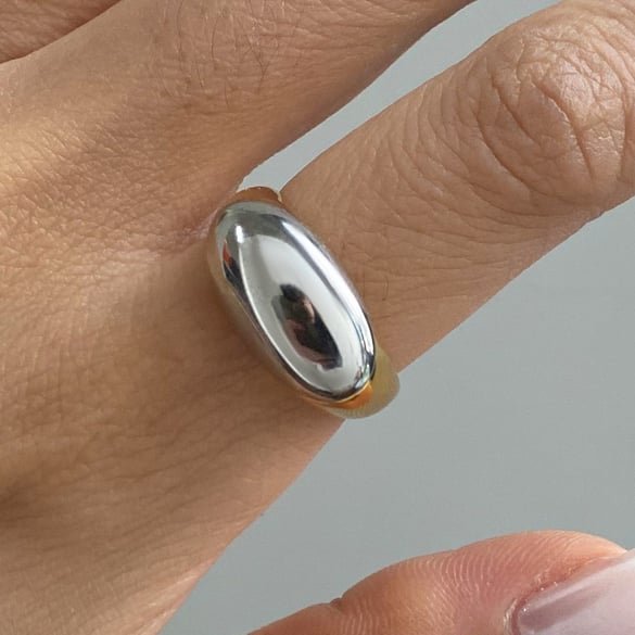 1 Piece Minimalist Series Oval Stainless Steel Gold & Silver Color Women's Adjustable Rings 2