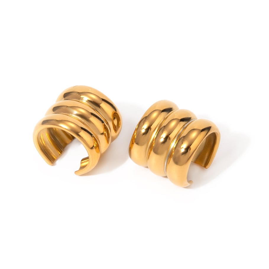Europäische und amerikanische grenzüberschreitende INS-Stil Nischenpersönlichkeit kreative 18 Karat Gold Edelstahl dreischichtige breite Ohrclip-Ohrringe Schmuck Großhandel Bild6