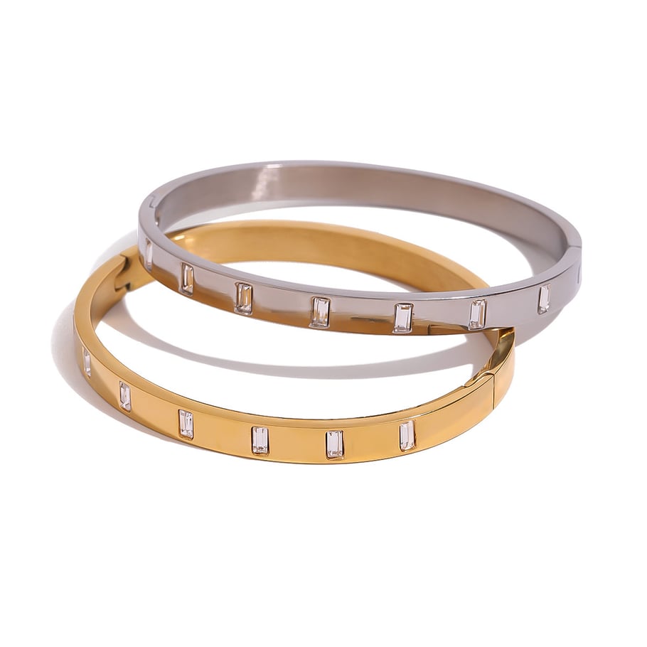 1 Piece Simple Series Casual Annular Stainless Steel 18K Gold Plated Rhinestone Women Bangles Picture8