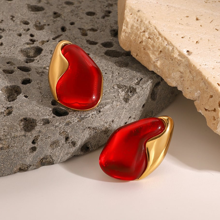 1 Pair Classic Series Europe and America oval Stainless Steel 18K Gold Plated Natural Stone Women Stud Earrings Picture6
