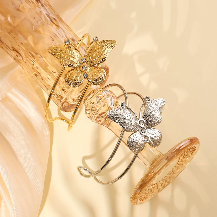 1 Piece Sophisticated Series Butterfly Stainless Steel Gold Color Women's Bangles Picture6