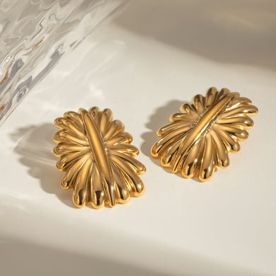 Europäische und amerikanische grenzüberschreitende INS-Stil Persönlichkeit All-Match 18 Karat Gold Edelstahl rechteckige Feuerwerk-förmige Ohrringe Ohrringe Schmuck Großhandel Frauen h5 Bild4