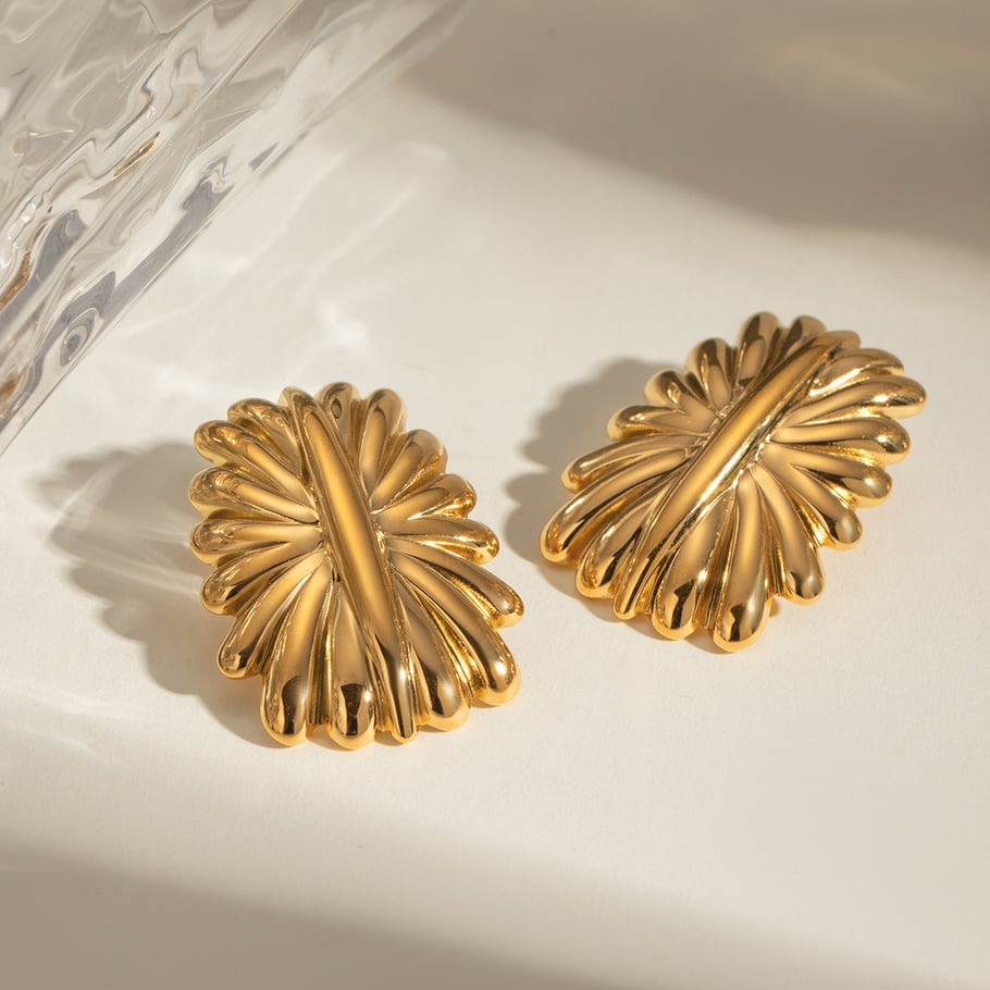 Europäische und amerikanische grenzüberschreitende INS-Stil Persönlichkeit All-Match 18 Karat Gold Edelstahl rechteckige Feuerwerk-förmige Ohrringe Ohrringe Schmuck Großhandel Frauen Bild4