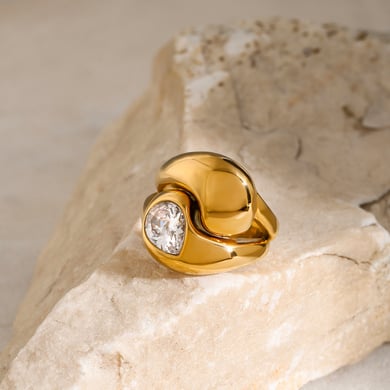 1 Piece Luxurious Series Vogue Natural Droplet Stainless Steel Gold Color Women's Single Rings h5 Picture7