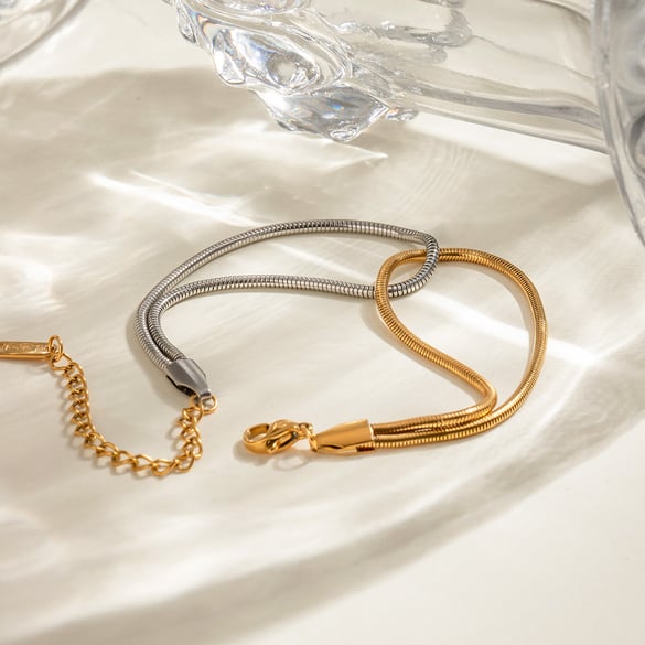 1 Piece Simple Series Daily round Stainless Steel 18K Gold Plated Women Chain Bracelets