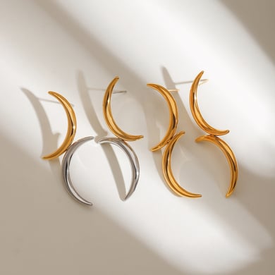 1 par de pendientes de botón de acero inoxidable dorados con diseño de luna y estilo simple para mujer h5 Imagen5