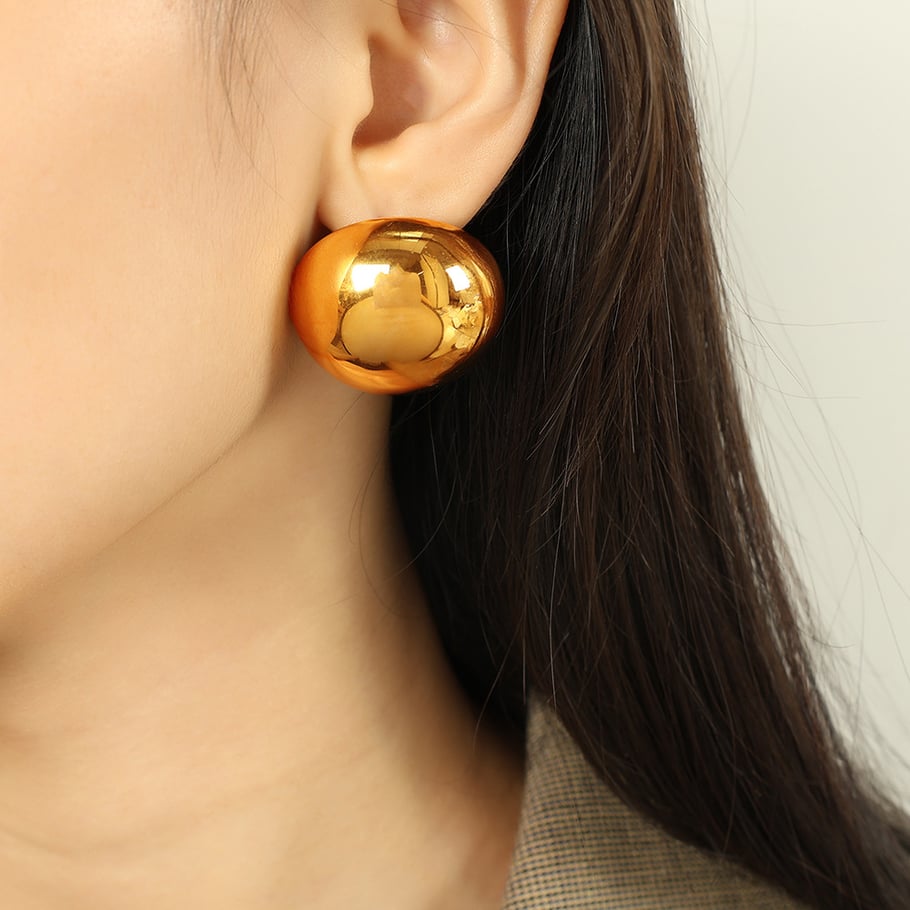 1 Pair Simple Series Simple Solid Color Stainless Steel 18K Gold Plated Women Stud Earrings Picture4
