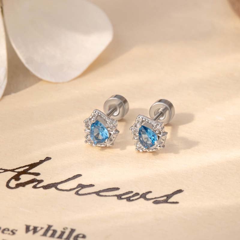 1 par de pendientes de botón de acero de titanio con forma de gota simple, sin revestimiento, con circonitas para mujer Imagen2