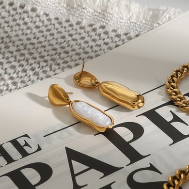 1 Pair Classic Series Irregular Oval Shape Stainless Steel Gold Color Women's Drop Earrings h5 Picture8
