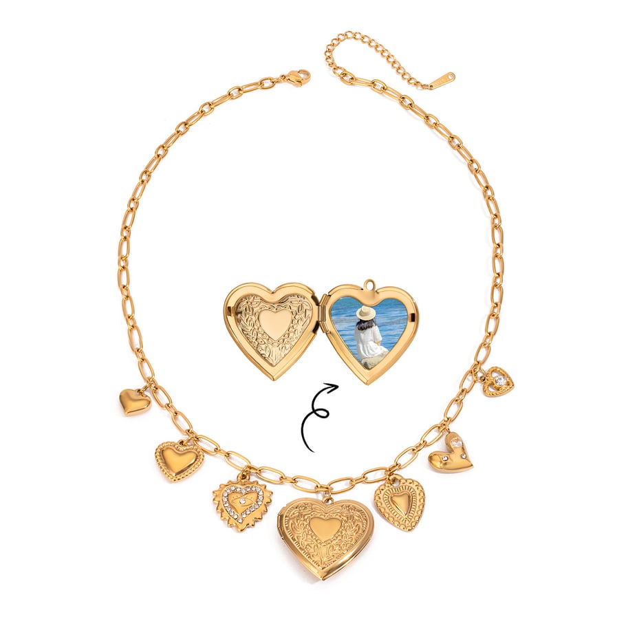 1 Piece Classic Series Fashionable Heart Shape Stainless Steel Gold Color Women's DIY Pendant Necklaces Picture6