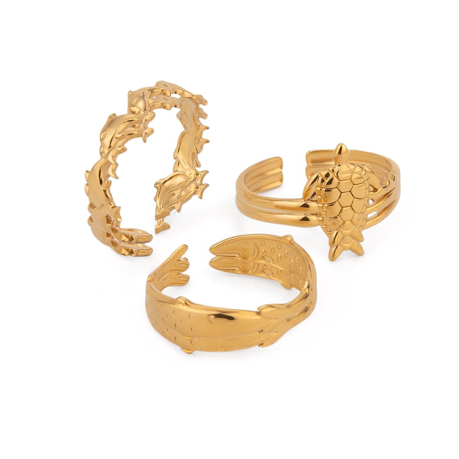 1 Pair Simple Series Retro Geometric Stainless Steel 18K Gold Plated Women Ring Sets Picture6