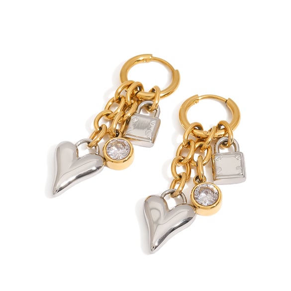 1 pair  heart & block stainless steel gold color women's drop earrings