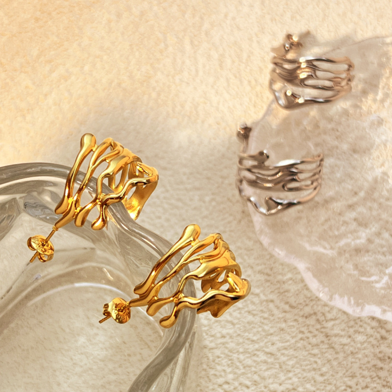 1 Pair Irregular Shape Stainless Steel Gold Color Women's Stud Earrings Picture3