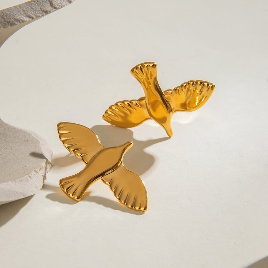 1 Pair Romantic Series All-match Daily Bird Shape Stainless Steel Gold Color Women's Stud Earrings Picture4