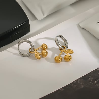 1 Pair Romantic Series Elegant Cherry Shape Stainless Steel Gold and Silver Color Women's Drop Earrings h5 Picture5