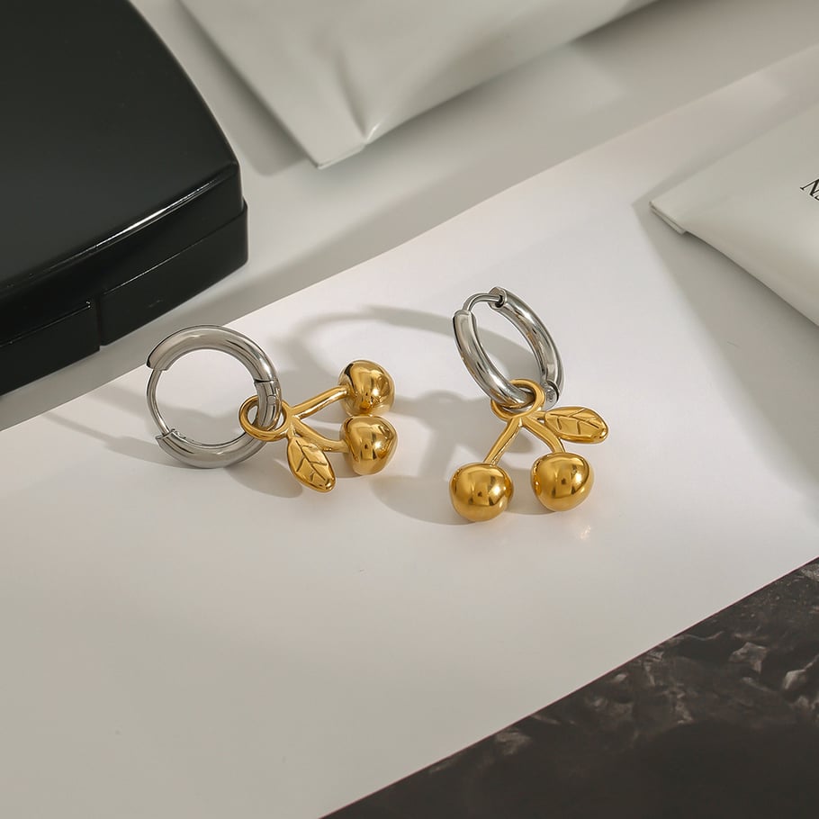 1 Pair Romantic Series Elegant Cherry Shape Stainless Steel Gold and Silver Color Women's Drop Earrings Picture5