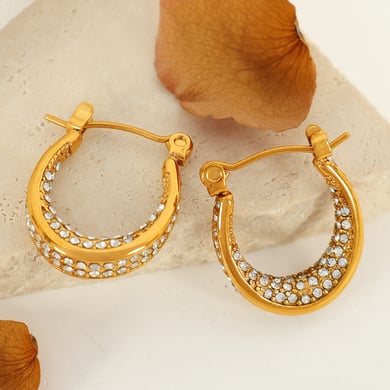 1 Pair Simple Series Classic Geometric Stainless Steel 18K Gold Plated Rhinestone Women Hoop Earrings h5 Picture4