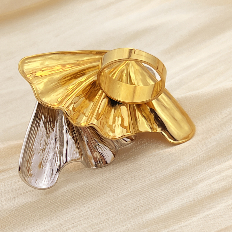 1 Piece Retro Oversize Flower Stainless Steel Gold Color Women's Adjustable Rings Picture4