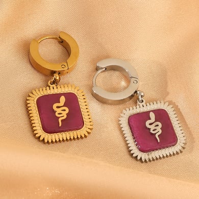 1 Pair Luxurious Series Retro Snake Square Purple Titanium Steel Gold Color Women's Drop Earrings h5 Picture6