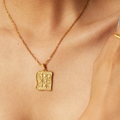 1 Stück Damen-Anhänger-Halsketten im französischen Retro-Stil, Herz-Sonne-Mond-Form, Edelstahl, 18 Karat vergoldet, Zirkonia-Inlay h5 Bild2