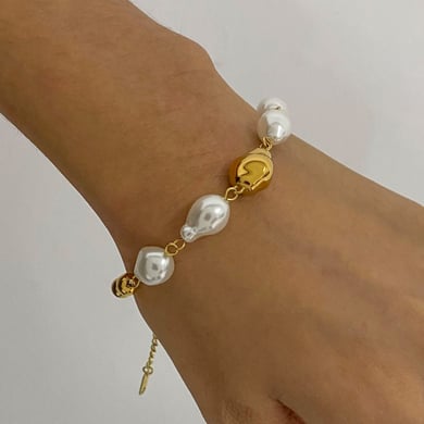 1 Piece Classic Series Elegant Beads Stainless Steel 18K Gold Plated Artificial Pearl Women Beaded Bracelets h5 Picture5