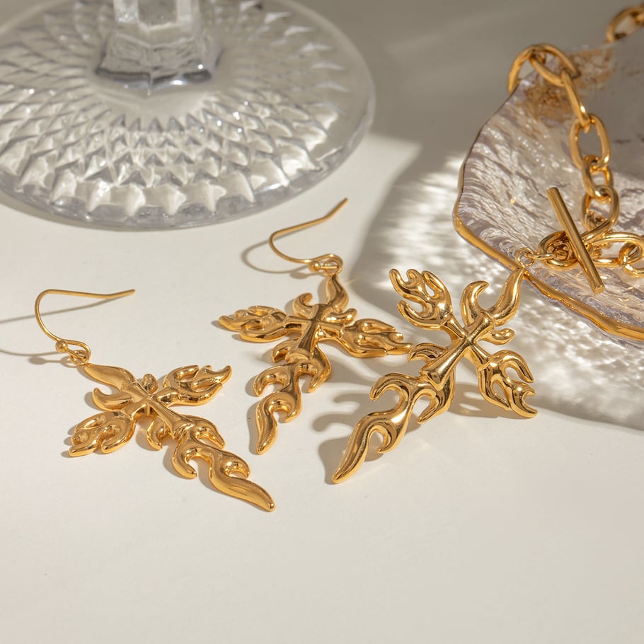 1 Pair Simple Series Retro Cross Stainless Steel 18K Gold Plated Women Earrings set Picture4