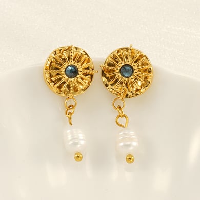 1 Pair Classic Retro Style Astrological Chart Shape Stainless Steel 18K Gold Plated Inlay Pearl Unisex Drop Earrings h5 Picture4